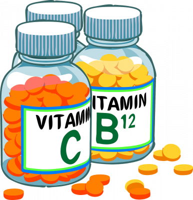 illustration of vitamin C and vitamin D pills in bottles