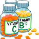 illustration of vitamin C and vitamin D pills in bottles